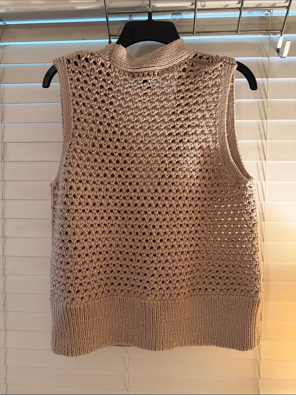 Open-Knit Button-Front Sweater Vest in Light Beige - Picture 5 of 7
